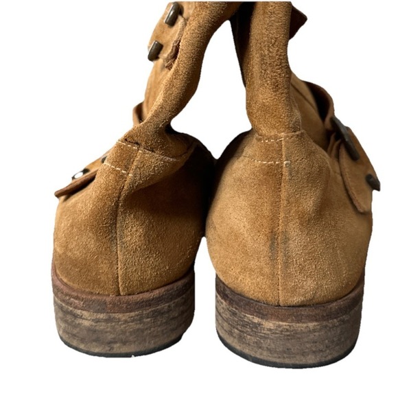 Saks Fifth Avenue Italy 10022 Honey Brown Suede Ankle Engineer Boots Womens 39.5 - Picture 4 of 14